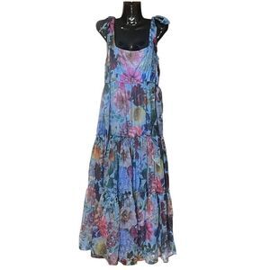 Audrey Parks Alahna Floral Tiered Tie Straps Bows Boho Cottage Core Sundress Max